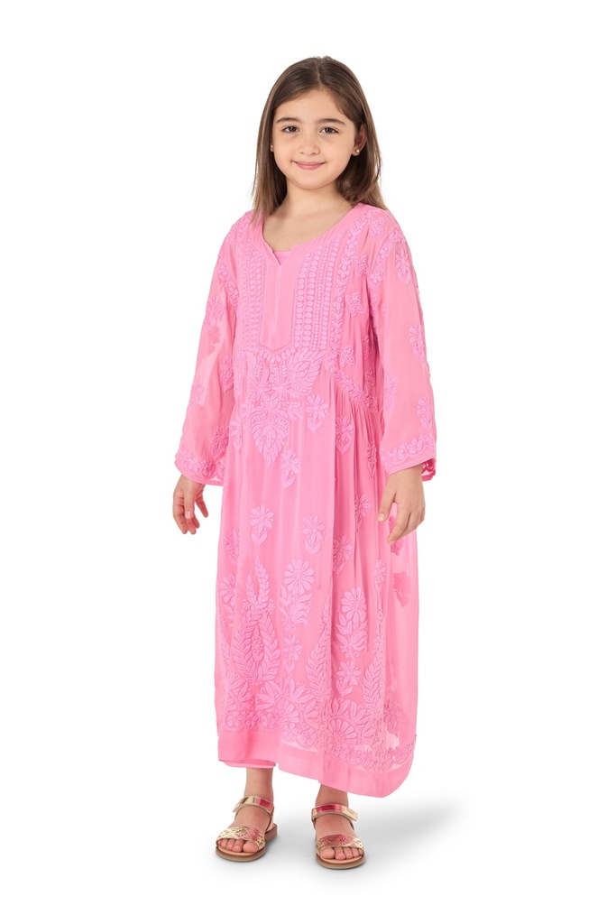 Embroidered Petals Kids Dress